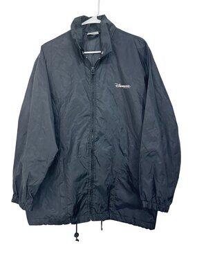 Disneyland Paris Vintage Black Windbreaker Jacket S/M With Hood & Drawstring Hem
